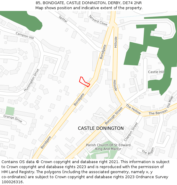 85, BONDGATE, CASTLE DONINGTON, DERBY, DE74 2NR: Location map and indicative extent of plot