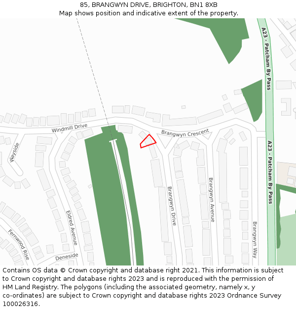 85, BRANGWYN DRIVE, BRIGHTON, BN1 8XB: Location map and indicative extent of plot