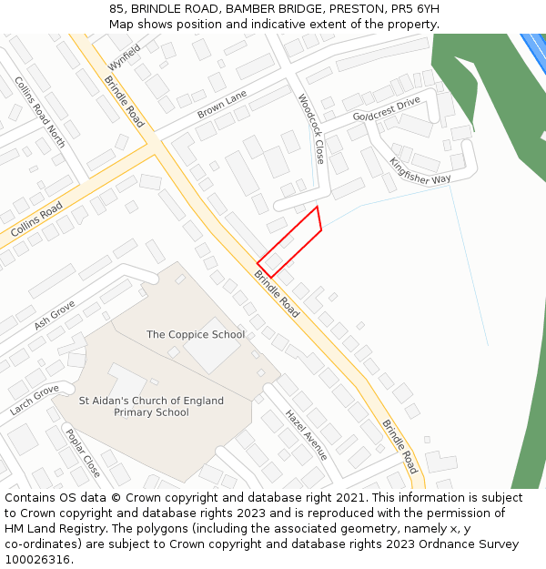 85, BRINDLE ROAD, BAMBER BRIDGE, PRESTON, PR5 6YH: Location map and indicative extent of plot