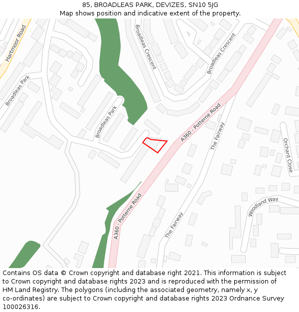85, BROADLEAS PARK, DEVIZES, SN10 5JG: Location map and indicative extent of plot