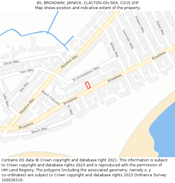 85, BROADWAY, JAYWICK, CLACTON-ON-SEA, CO15 2HF: Location map and indicative extent of plot