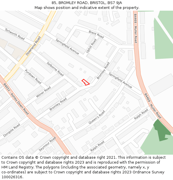 85, BROMLEY ROAD, BRISTOL, BS7 9JA: Location map and indicative extent of plot