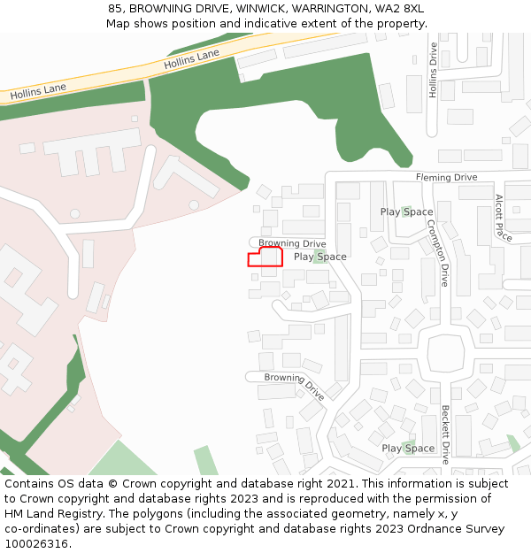 85, BROWNING DRIVE, WINWICK, WARRINGTON, WA2 8XL: Location map and indicative extent of plot