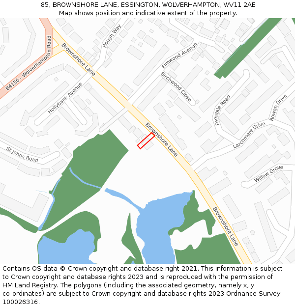 85, BROWNSHORE LANE, ESSINGTON, WOLVERHAMPTON, WV11 2AE: Location map and indicative extent of plot