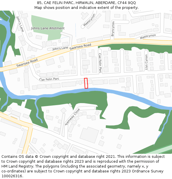85, CAE FELIN PARC, HIRWAUN, ABERDARE, CF44 9QQ: Location map and indicative extent of plot