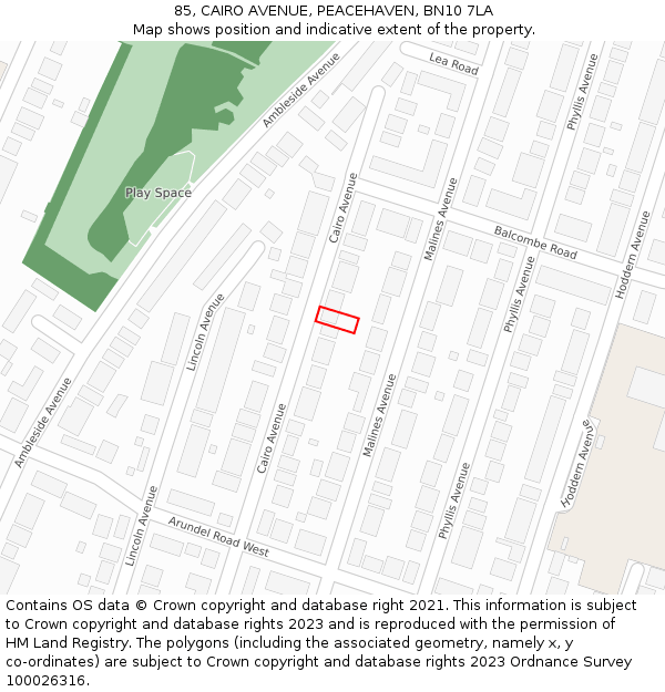 85, CAIRO AVENUE, PEACEHAVEN, BN10 7LA: Location map and indicative extent of plot