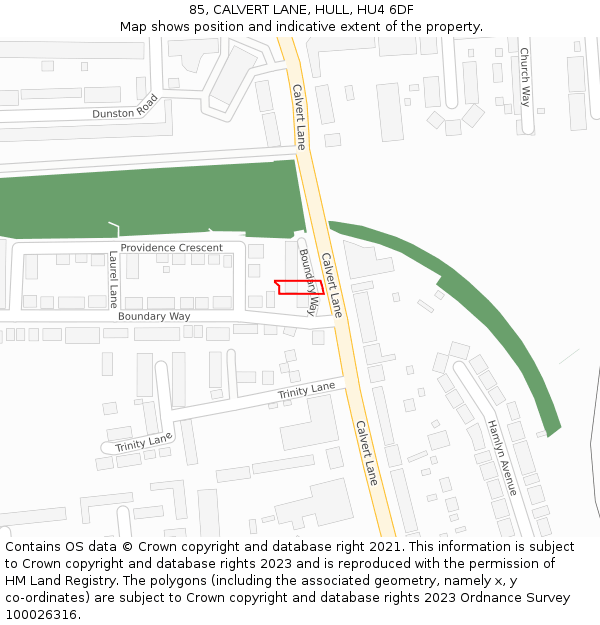 85, CALVERT LANE, HULL, HU4 6DF: Location map and indicative extent of plot