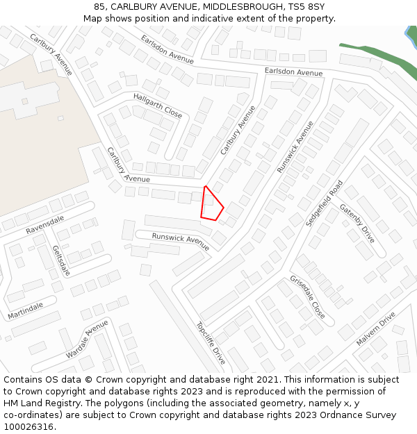 85, CARLBURY AVENUE, MIDDLESBROUGH, TS5 8SY: Location map and indicative extent of plot