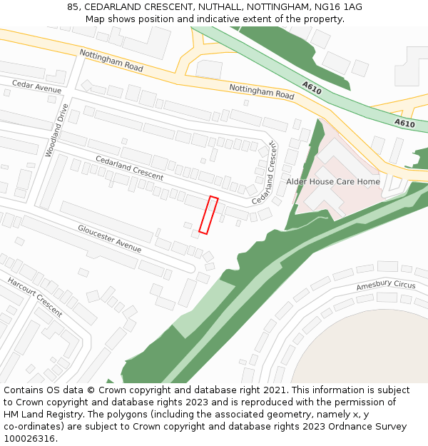 85, CEDARLAND CRESCENT, NUTHALL, NOTTINGHAM, NG16 1AG: Location map and indicative extent of plot