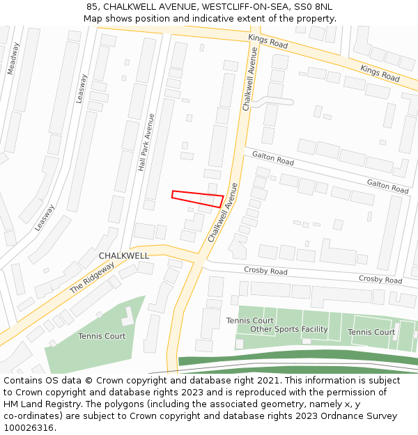 85, CHALKWELL AVENUE, WESTCLIFF-ON-SEA, SS0 8NL: Location map and indicative extent of plot