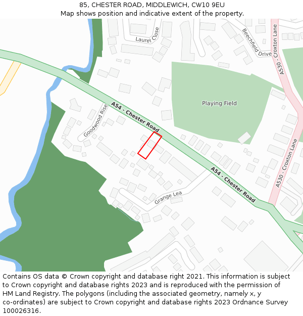 85, CHESTER ROAD, MIDDLEWICH, CW10 9EU: Location map and indicative extent of plot