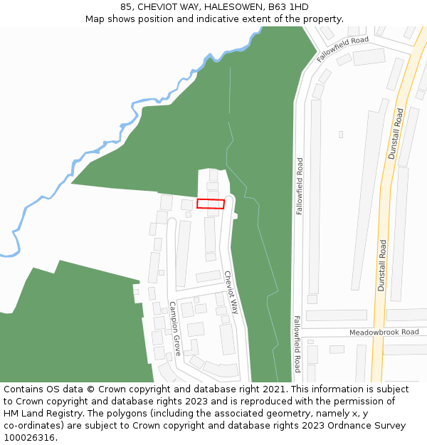 85, CHEVIOT WAY, HALESOWEN, B63 1HD: Location map and indicative extent of plot