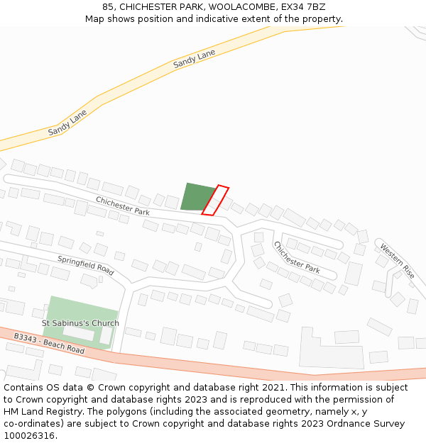 85, CHICHESTER PARK, WOOLACOMBE, EX34 7BZ: Location map and indicative extent of plot