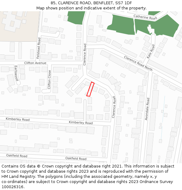 85, CLARENCE ROAD, BENFLEET, SS7 1DF: Location map and indicative extent of plot