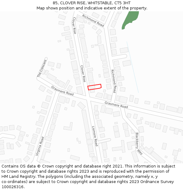 85, CLOVER RISE, WHITSTABLE, CT5 3HT: Location map and indicative extent of plot