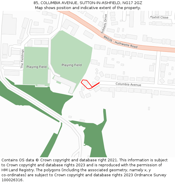 85, COLUMBIA AVENUE, SUTTON-IN-ASHFIELD, NG17 2GZ: Location map and indicative extent of plot