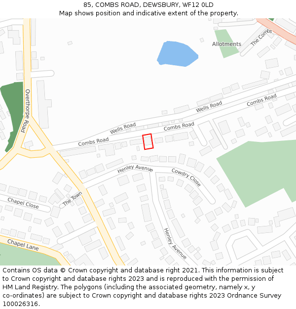 85, COMBS ROAD, DEWSBURY, WF12 0LD: Location map and indicative extent of plot