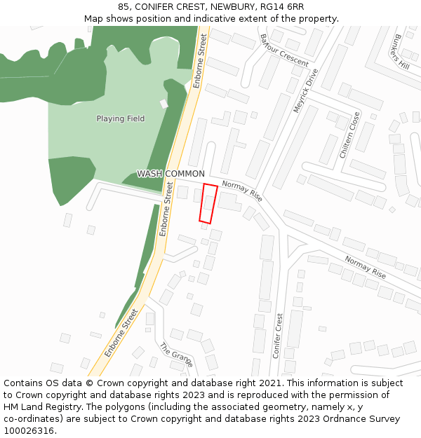85, CONIFER CREST, NEWBURY, RG14 6RR: Location map and indicative extent of plot