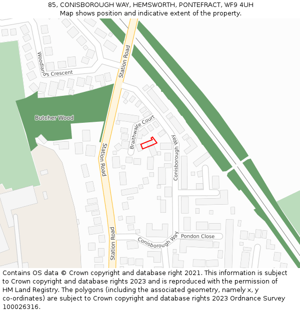 85, CONISBOROUGH WAY, HEMSWORTH, PONTEFRACT, WF9 4UH: Location map and indicative extent of plot