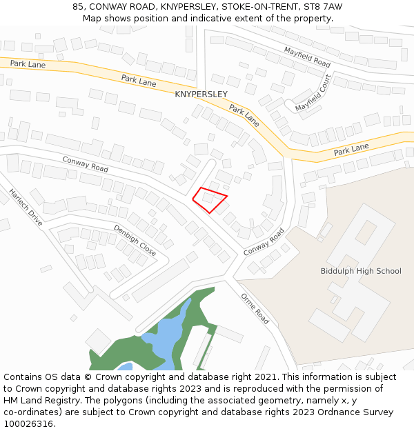 85, CONWAY ROAD, KNYPERSLEY, STOKE-ON-TRENT, ST8 7AW: Location map and indicative extent of plot