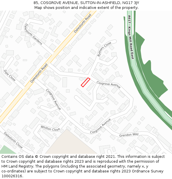 85, COSGROVE AVENUE, SUTTON-IN-ASHFIELD, NG17 3JY: Location map and indicative extent of plot