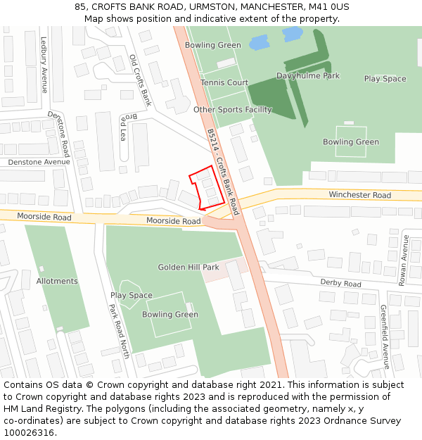 85, CROFTS BANK ROAD, URMSTON, MANCHESTER, M41 0US: Location map and indicative extent of plot