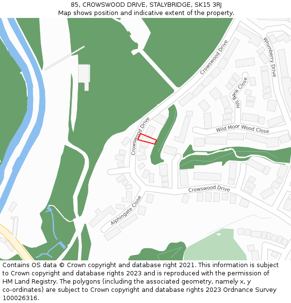 85, CROWSWOOD DRIVE, STALYBRIDGE, SK15 3RJ: Location map and indicative extent of plot