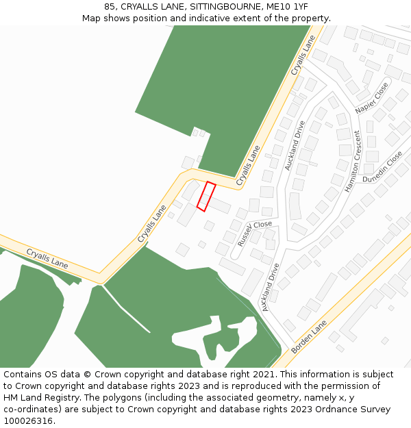 85, CRYALLS LANE, SITTINGBOURNE, ME10 1YF: Location map and indicative extent of plot