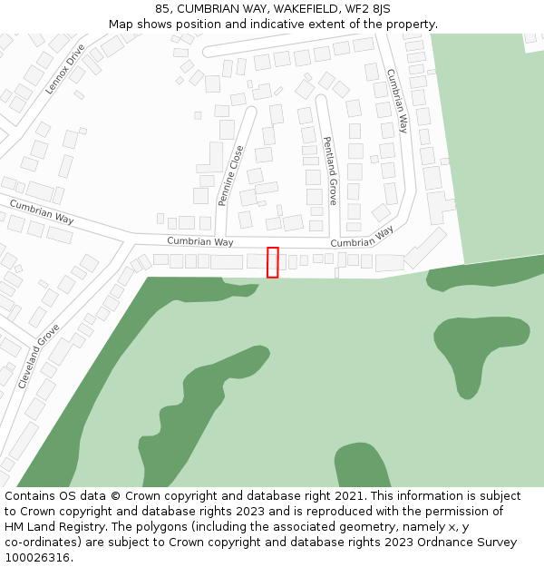 85, CUMBRIAN WAY, WAKEFIELD, WF2 8JS: Location map and indicative extent of plot