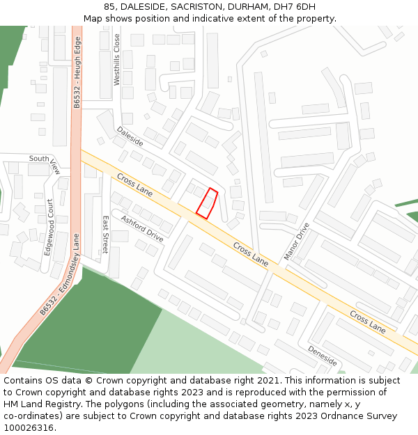 85, DALESIDE, SACRISTON, DURHAM, DH7 6DH: Location map and indicative extent of plot