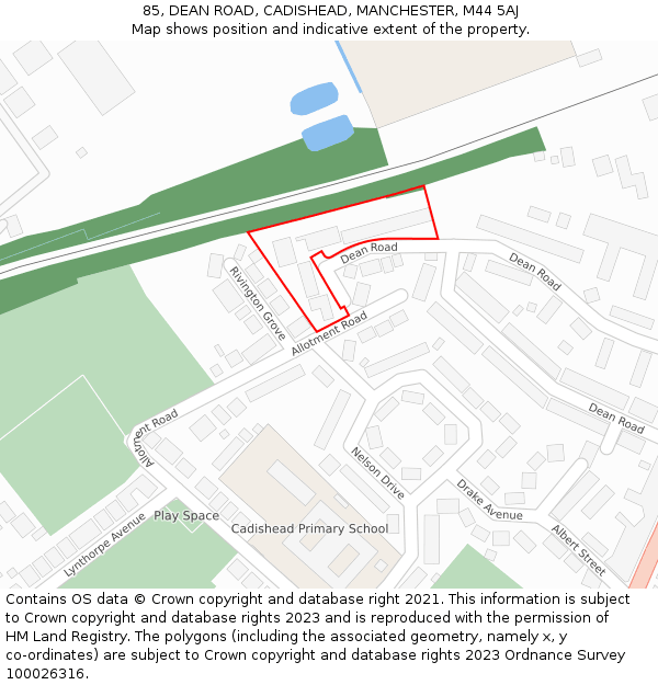 85, DEAN ROAD, CADISHEAD, MANCHESTER, M44 5AJ: Location map and indicative extent of plot