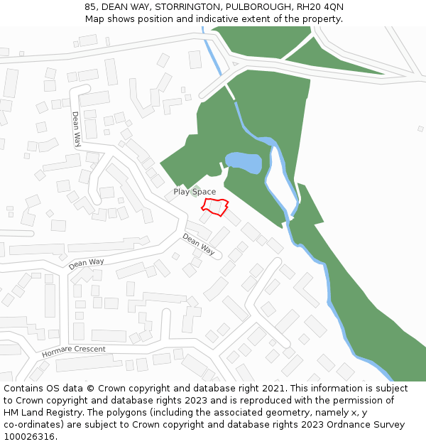 85, DEAN WAY, STORRINGTON, PULBOROUGH, RH20 4QN: Location map and indicative extent of plot