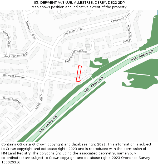 85, DERWENT AVENUE, ALLESTREE, DERBY, DE22 2DP: Location map and indicative extent of plot