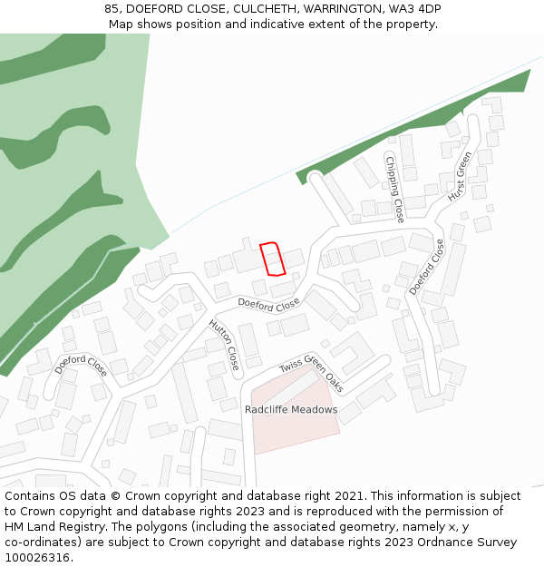 85, DOEFORD CLOSE, CULCHETH, WARRINGTON, WA3 4DP: Location map and indicative extent of plot