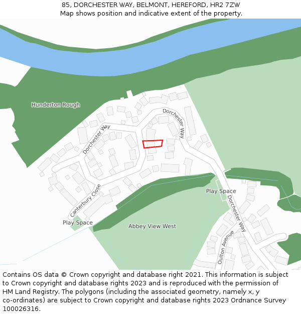 85, DORCHESTER WAY, BELMONT, HEREFORD, HR2 7ZW: Location map and indicative extent of plot