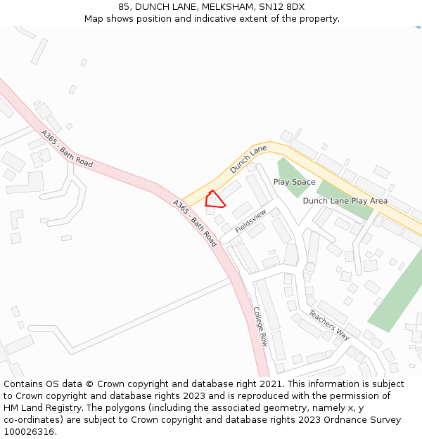 85, DUNCH LANE, MELKSHAM, SN12 8DX: Location map and indicative extent of plot