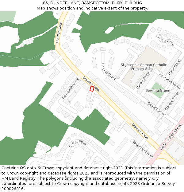 85, DUNDEE LANE, RAMSBOTTOM, BURY, BL0 9HG: Location map and indicative extent of plot