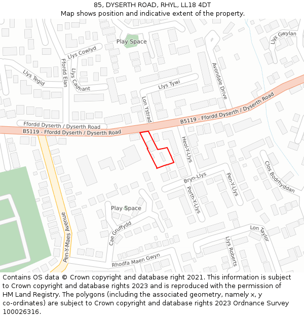 85, DYSERTH ROAD, RHYL, LL18 4DT: Location map and indicative extent of plot