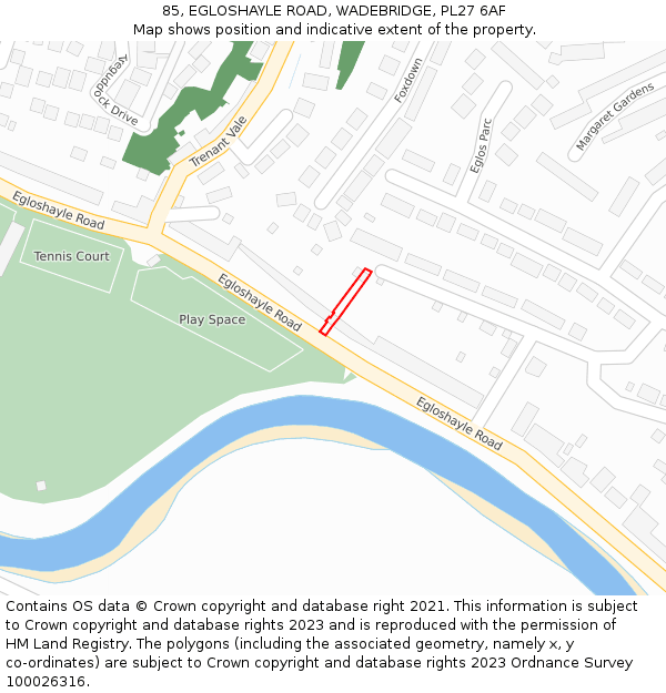 85, EGLOSHAYLE ROAD, WADEBRIDGE, PL27 6AF: Location map and indicative extent of plot