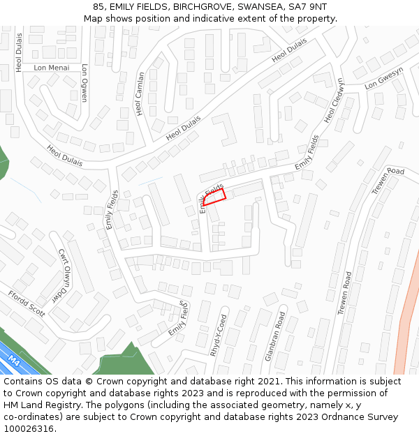 85, EMILY FIELDS, BIRCHGROVE, SWANSEA, SA7 9NT: Location map and indicative extent of plot