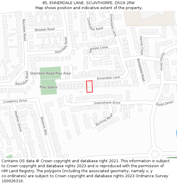 85, ENNERDALE LANE, SCUNTHORPE, DN16 2RW: Location map and indicative extent of plot