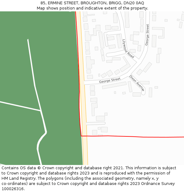 85, ERMINE STREET, BROUGHTON, BRIGG, DN20 0AQ: Location map and indicative extent of plot