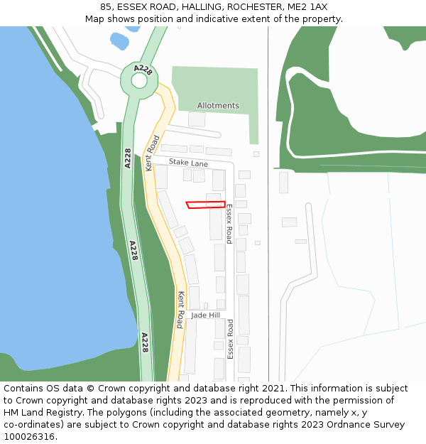 85, ESSEX ROAD, HALLING, ROCHESTER, ME2 1AX: Location map and indicative extent of plot