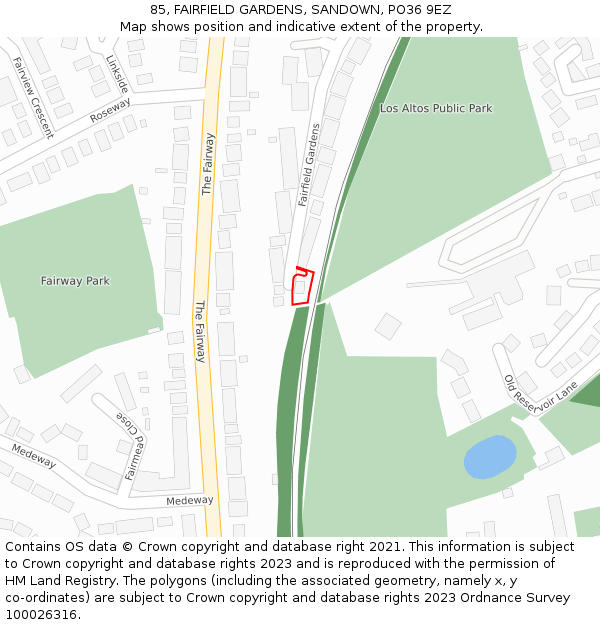 85, FAIRFIELD GARDENS, SANDOWN, PO36 9EZ: Location map and indicative extent of plot