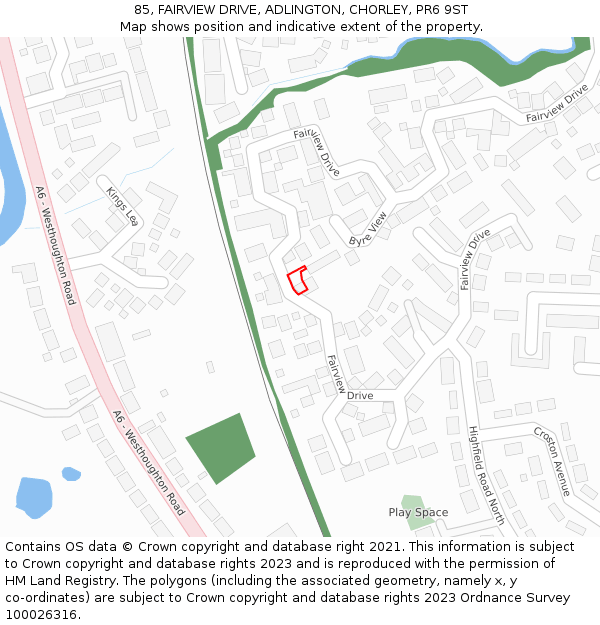 85, FAIRVIEW DRIVE, ADLINGTON, CHORLEY, PR6 9ST: Location map and indicative extent of plot