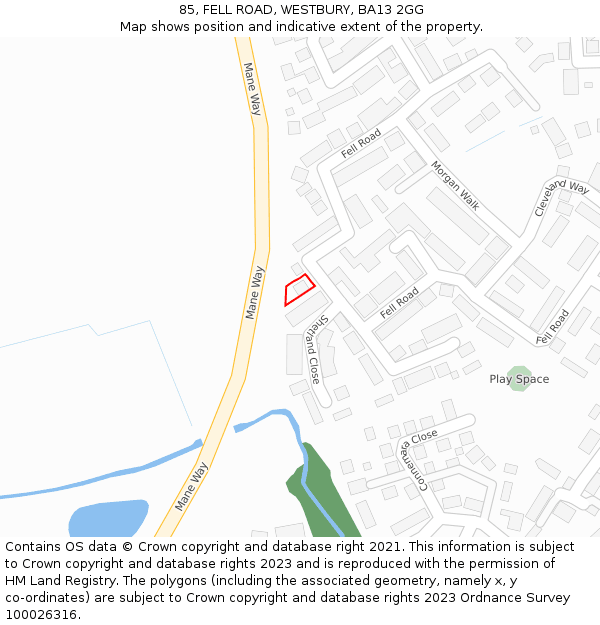 85, FELL ROAD, WESTBURY, BA13 2GG: Location map and indicative extent of plot