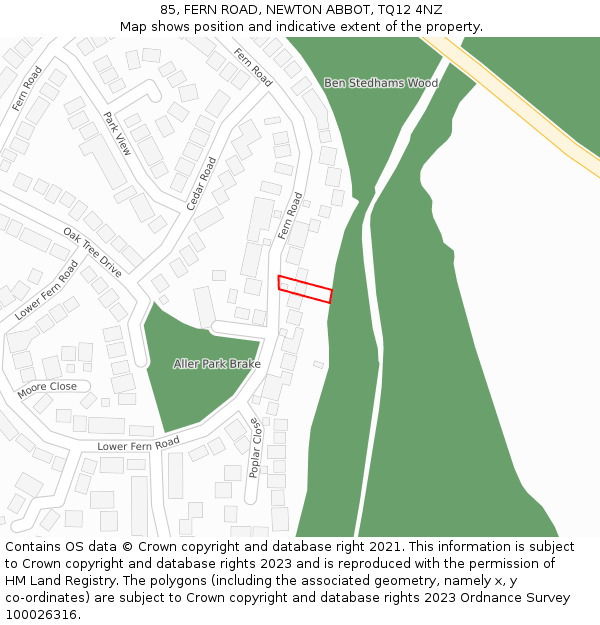 85, FERN ROAD, NEWTON ABBOT, TQ12 4NZ: Location map and indicative extent of plot