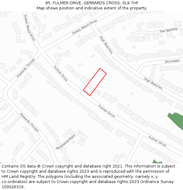 85, FULMER DRIVE, GERRARDS CROSS, SL9 7HF: Location map and indicative extent of plot