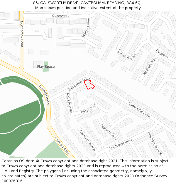 85, GALSWORTHY DRIVE, CAVERSHAM, READING, RG4 6QH: Location map and indicative extent of plot