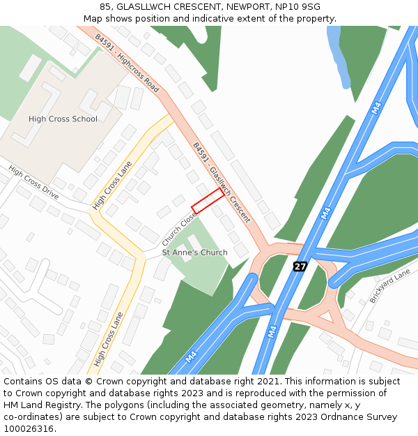 85, GLASLLWCH CRESCENT, NEWPORT, NP10 9SG: Location map and indicative extent of plot